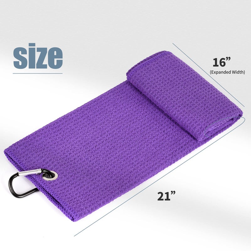 Mile High Life Tri-fold Golf Towel | 16" X 24" | Premium Microfiber Fabric | Waffle Pattern | with Heavy Duty Carabiner Clip | for Men and Women (Purple) - Image 4